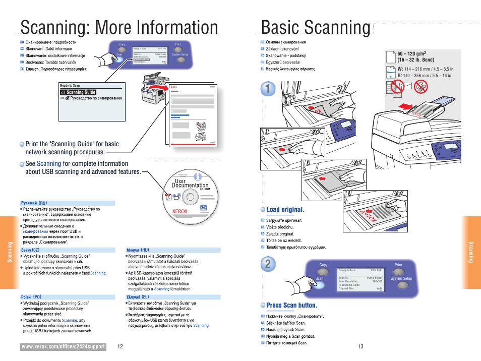 Scanning: more information basic scanning, Xero x | Xerox WorkCentre C2424 Pomoc-14147 User Manual | Page 8 / 13