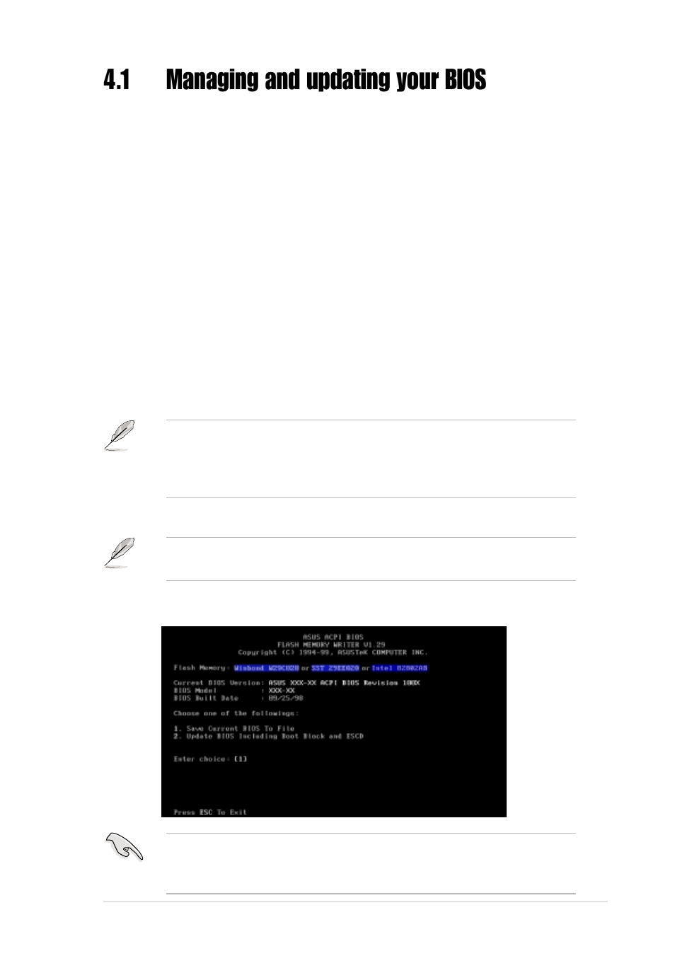 1 managing and updating your bios, 1 using the computer system for the first time | Asus P4B266-M User Manual | Page 39 / 96