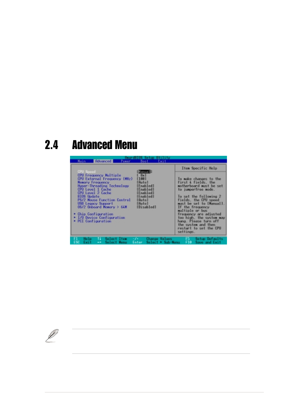 4 advanced menu | Asus Motherboard P4GE-VM User Manual | Page 47 / 64