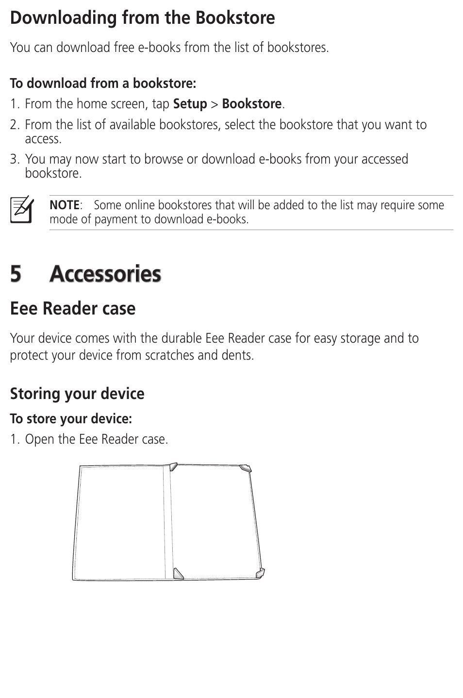 5 accessories, Downloading from the bookstore, Eee reader case | Asus DR-900 User Manual | Page 22 / 28