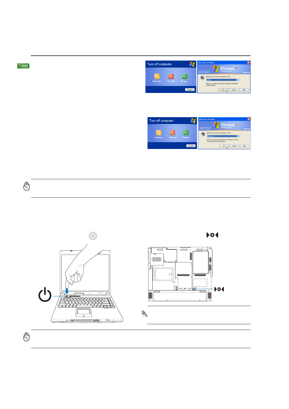 Restarting or rebooting, Powering off | Asus E2050 User Manual | Page 26 / 70