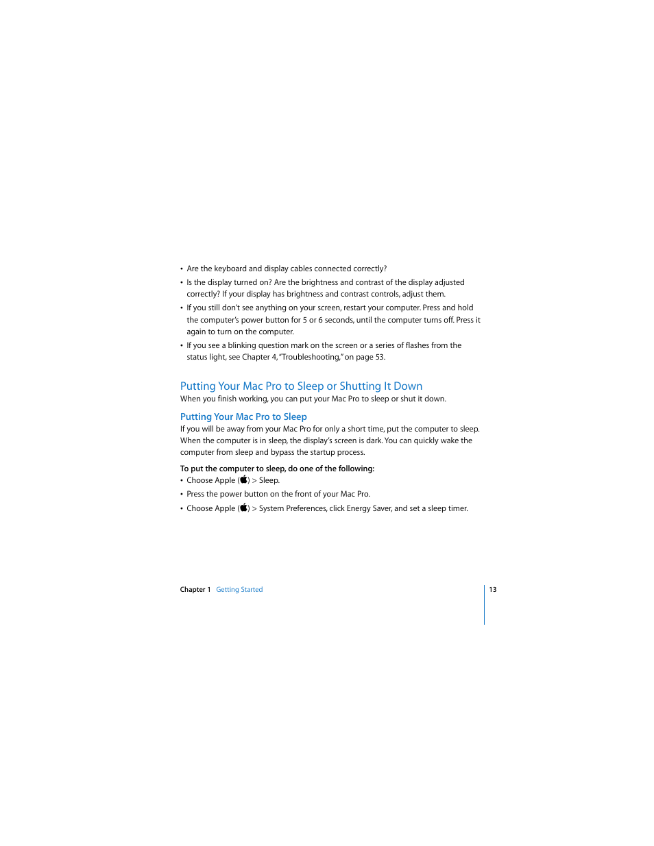 Putting your mac pro to sleep or shutting it down | Apple Mac Pro User Manual | Page 13 / 88