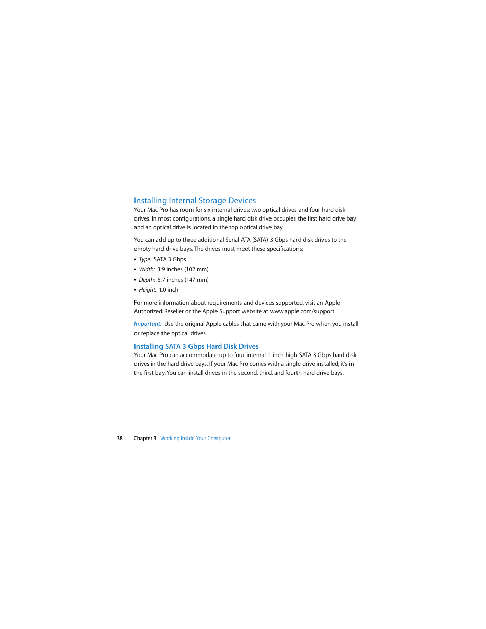 Installing internal storage devices | Apple Mac Pro User Manual | Page 38 / 88