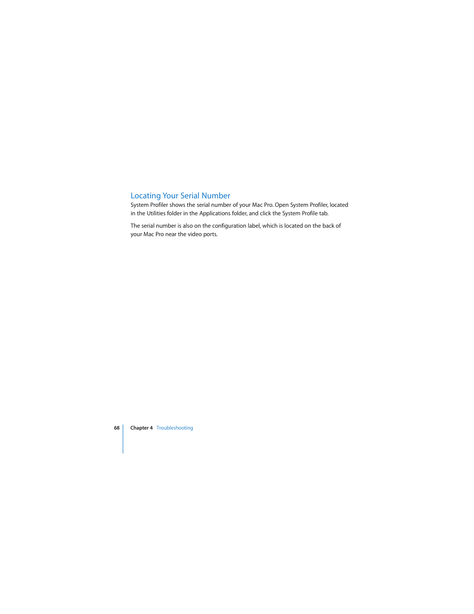 Locating your serial number | Apple Mac Pro User Manual | Page 68 / 88