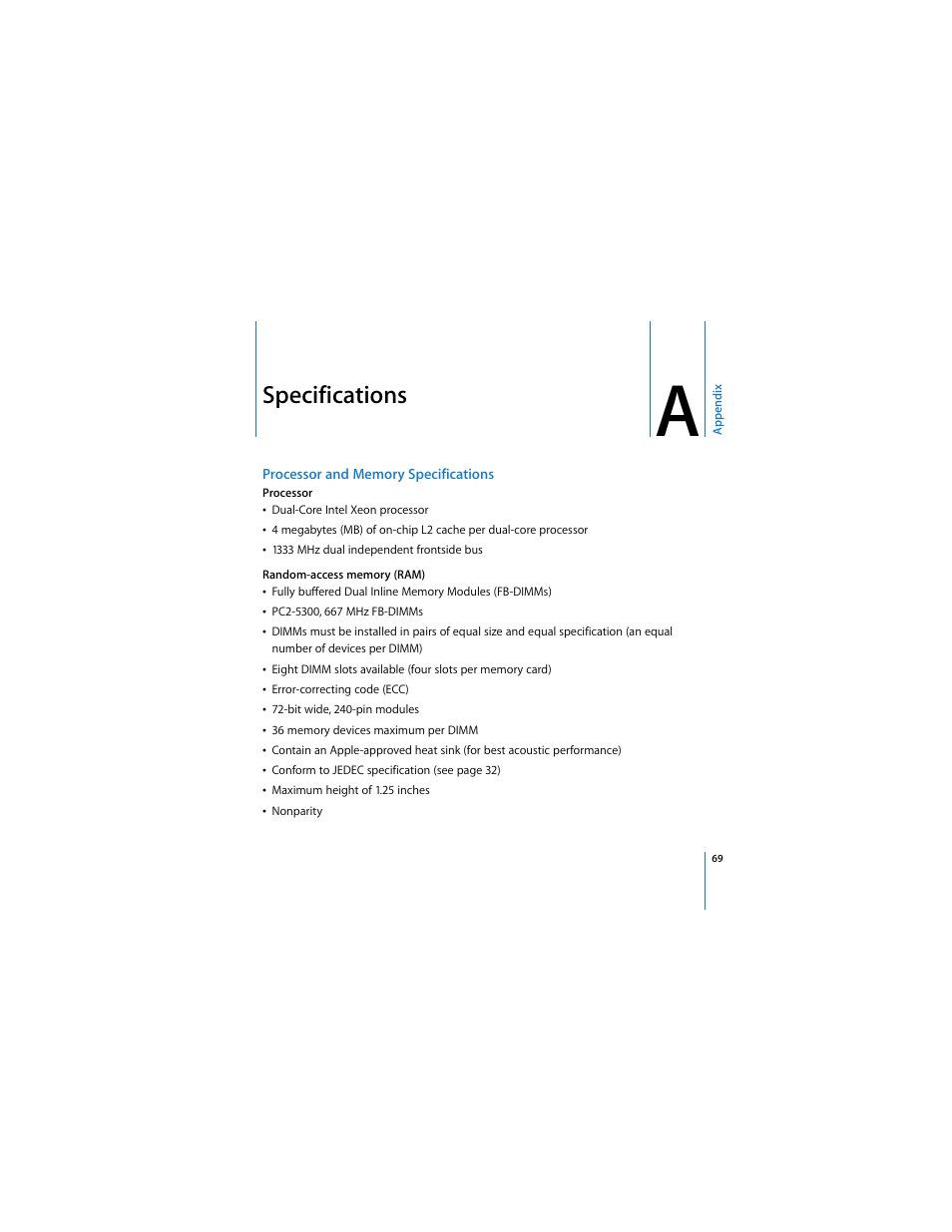 Specifications | Apple Mac Pro User Manual | Page 69 / 88