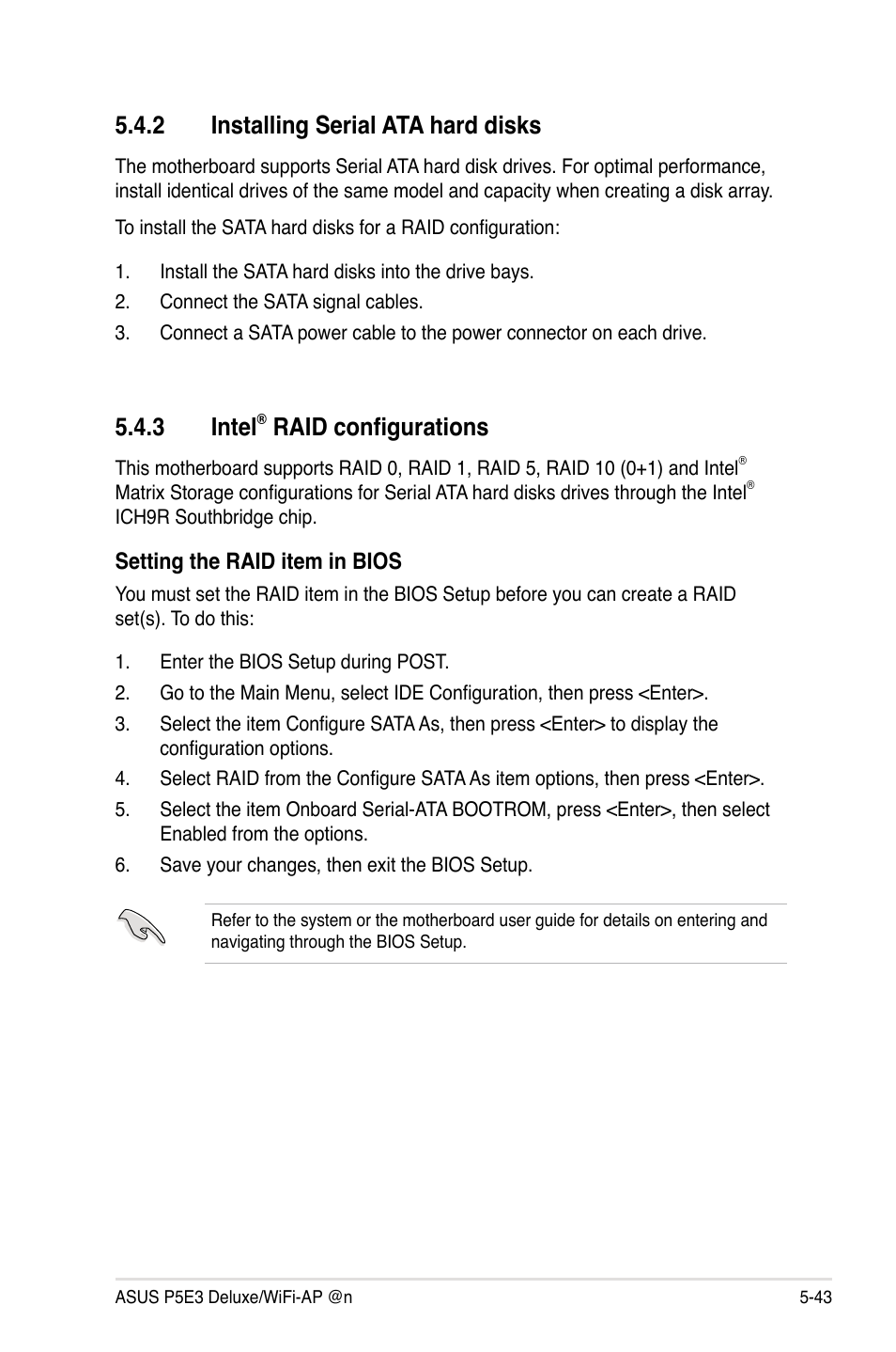 3 intel, Raid configurations, 2 installing serial ata hard disks | Asus WIFI-AP P5E3 User Manual | Page 155 / 192