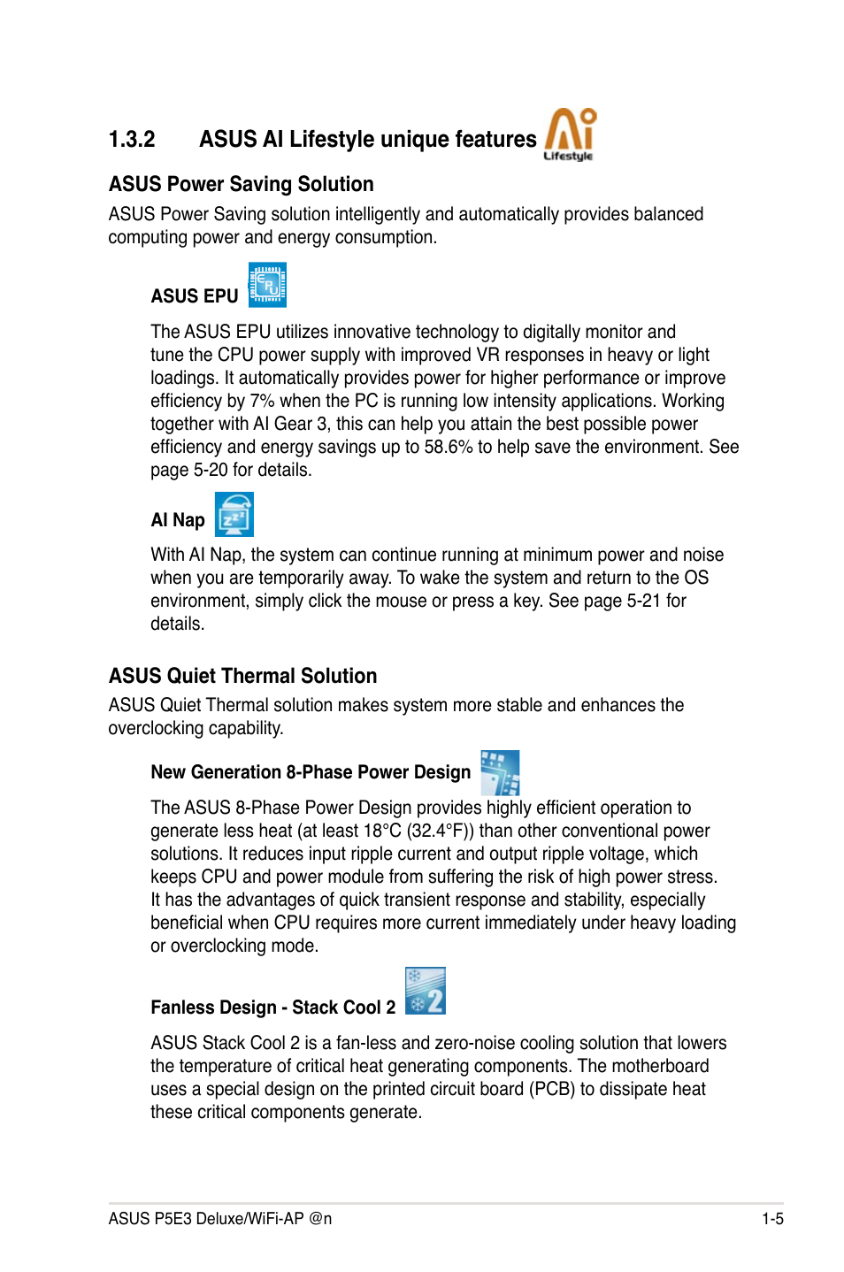 2 asus ai lifestyle unique features | Asus WIFI-AP P5E3 User Manual | Page 21 / 192