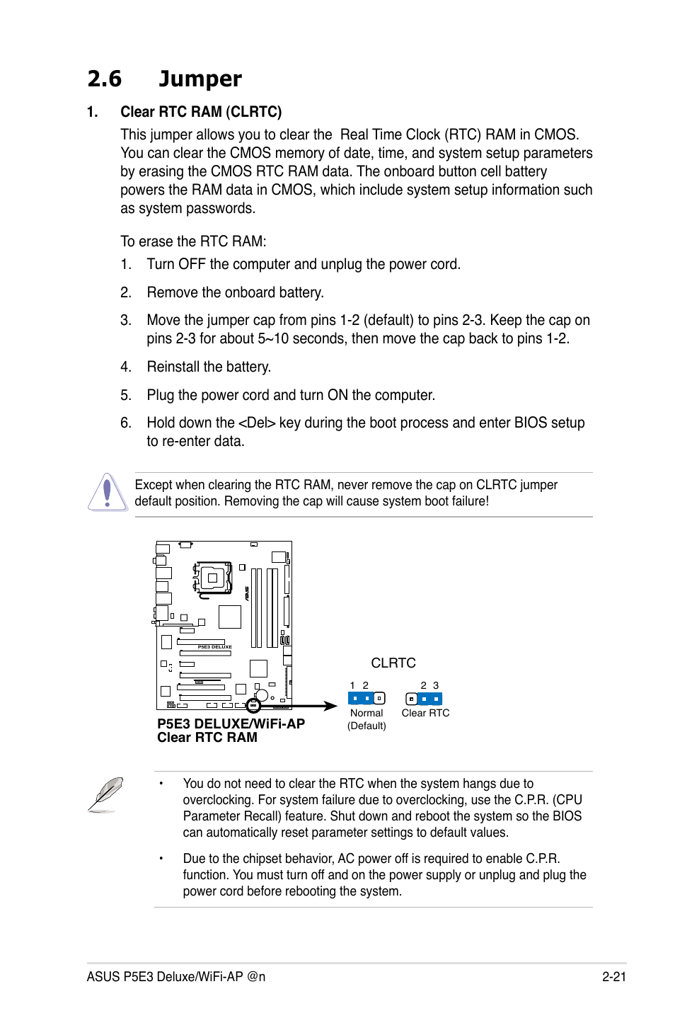 6 jumper | Asus WIFI-AP P5E3 User Manual | Page 47 / 192