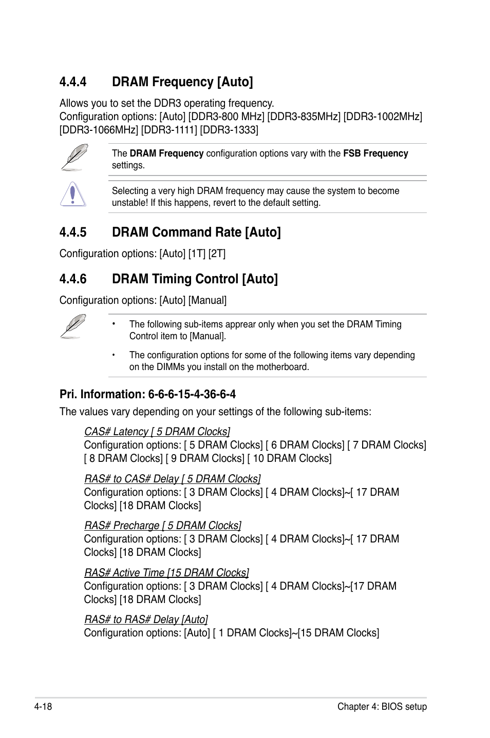 4 dram frequency [auto, 5 dram command rate [auto, 6 dram timing control [auto | Asus WIFI-AP P5E3 User Manual | Page 86 / 192