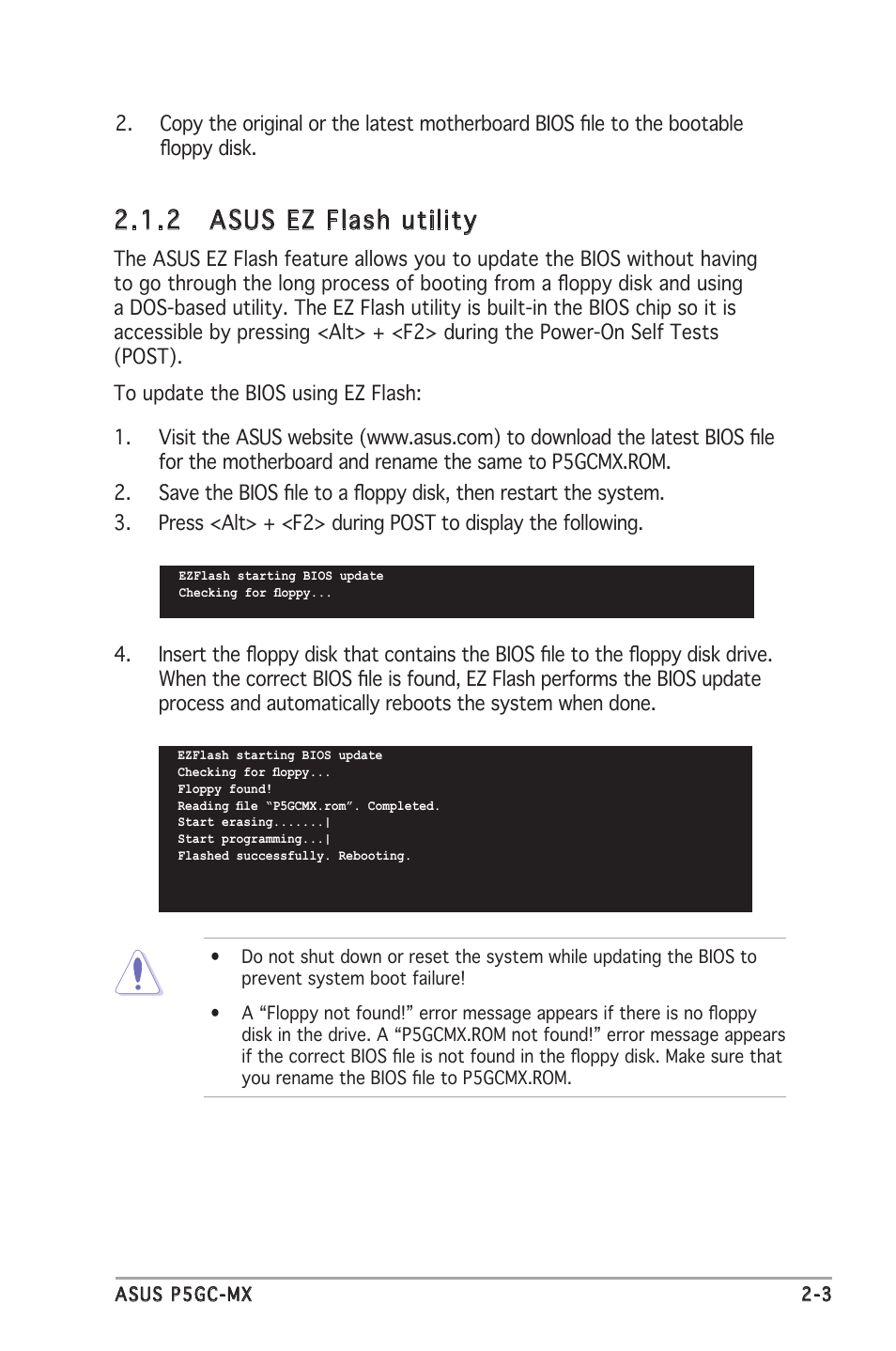 2 asus ez flash utility | Asus Motherboard P5GC-MX User Manual | Page 47 / 90