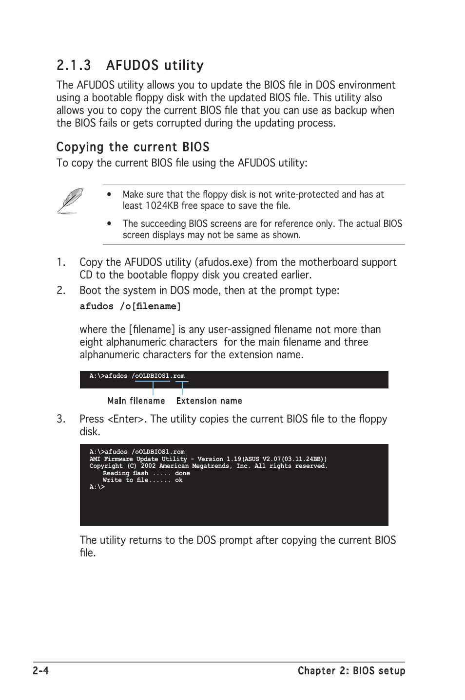 3 afudos utility, Copying the current bios | Asus Motherboard P5GC-MX User Manual | Page 48 / 90