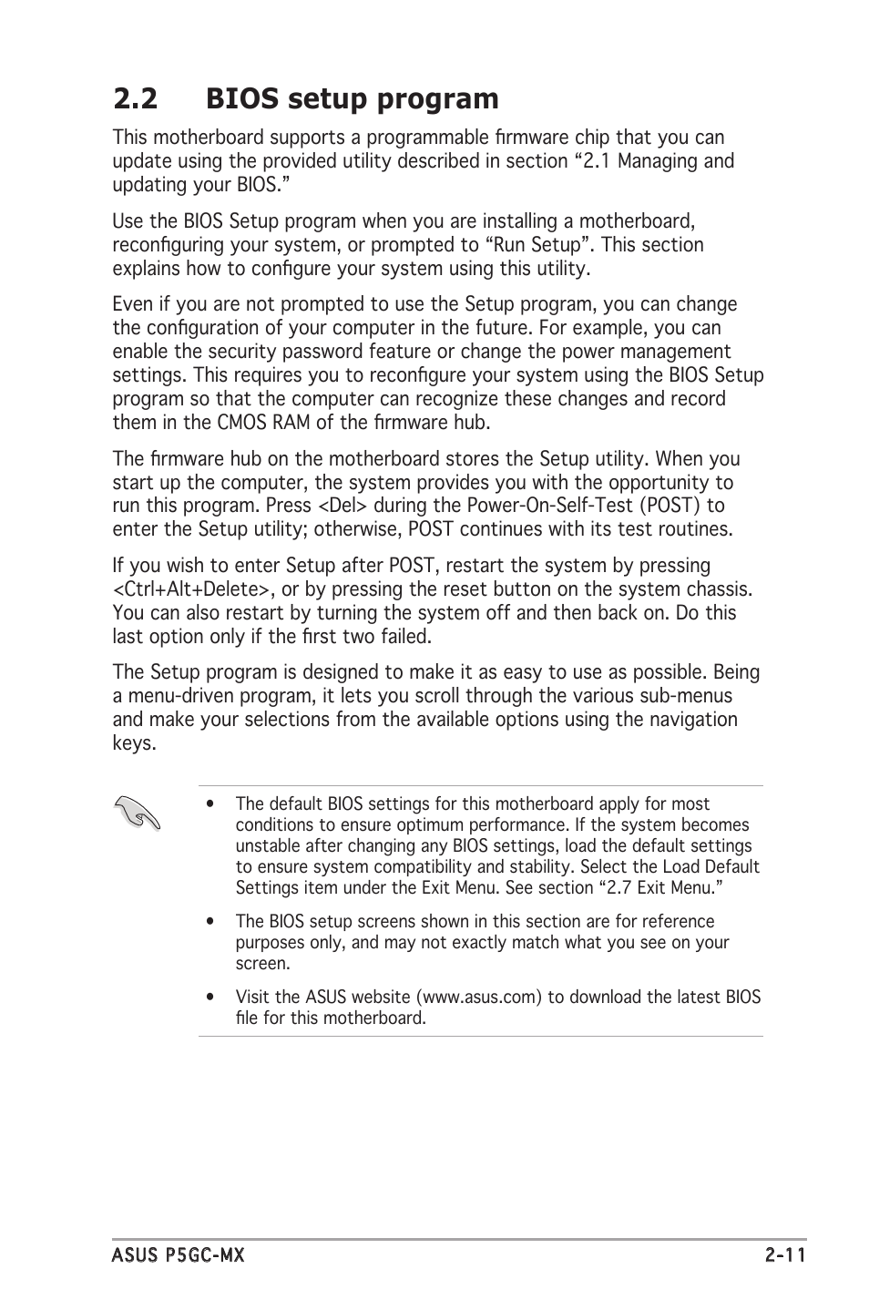 2 bios setup program | Asus Motherboard P5GC-MX User Manual | Page 55 / 90