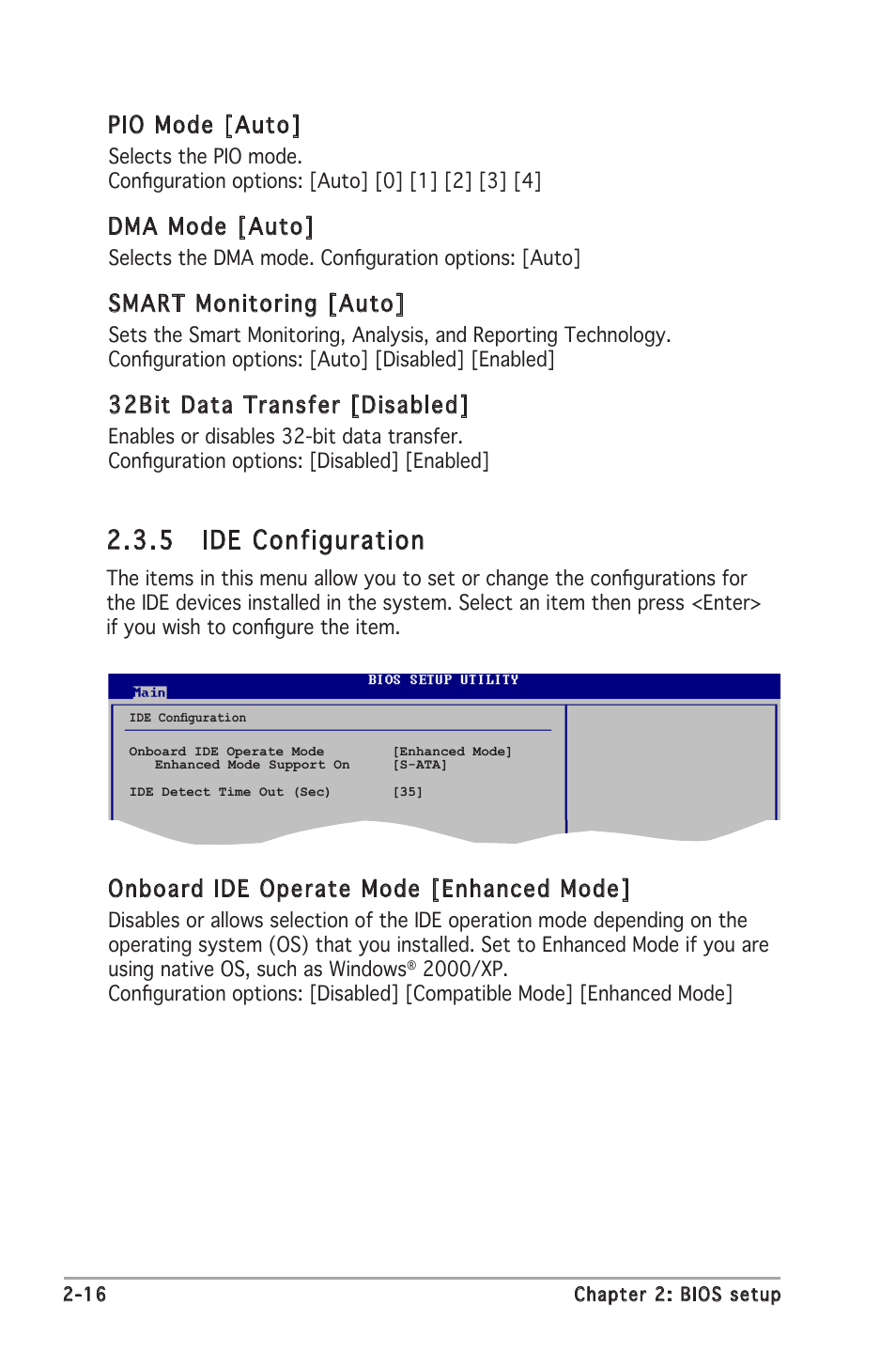 5 ide configuration, Pio mode [auto, Dma mode [auto | Smart monitoring [auto, 32bit data transfer [disabled, Onboard ide operate mode [enhanced mode | Asus Motherboard P5GC-MX User Manual | Page 60 / 90