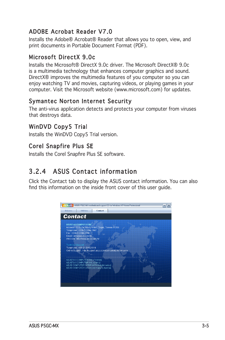 4 asus contact information | Asus Motherboard P5GC-MX User Manual | Page 85 / 90