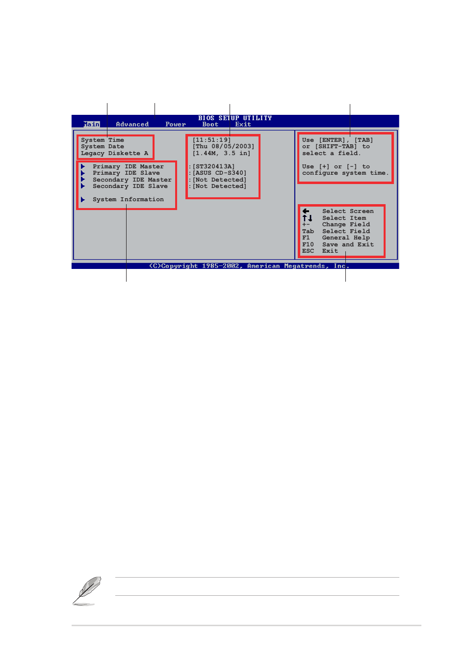 2 menu bar, 1 bios menu screen, 3 navigation keys | Asus K8V-X SE User Manual | Page 45 / 82