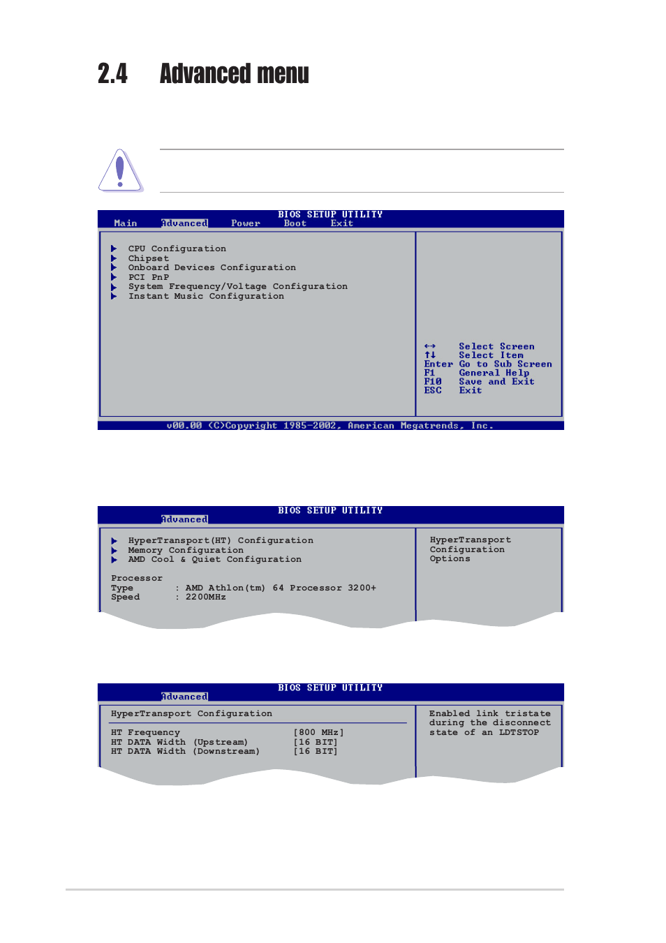 4 advanced menu, 1 cpu configuration, Hypertransport configuration | Ht frequency [800 mhz | Asus K8V-X SE User Manual | Page 50 / 82