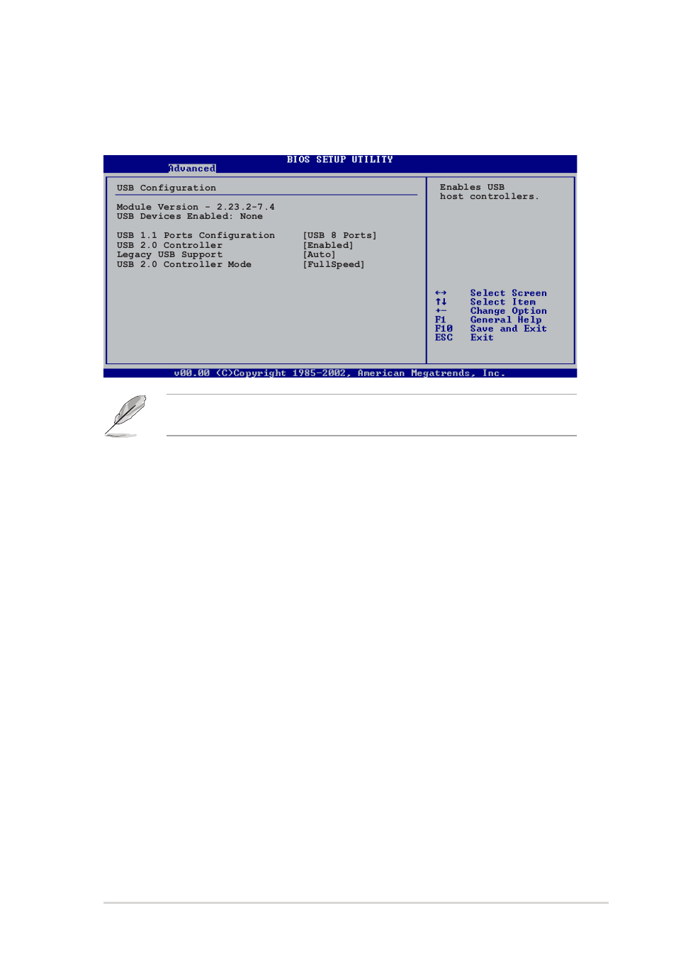 Usb configuration, Usb 1.1 ports configuration [usb 8 ports, Usb 2.0 controller [enabled | Legacy usb support [auto, Usb 2.0 controller mode [fullspeed, Asus k8v-x se motherboard 2-19 | Asus K8V-X SE User Manual | Page 55 / 82