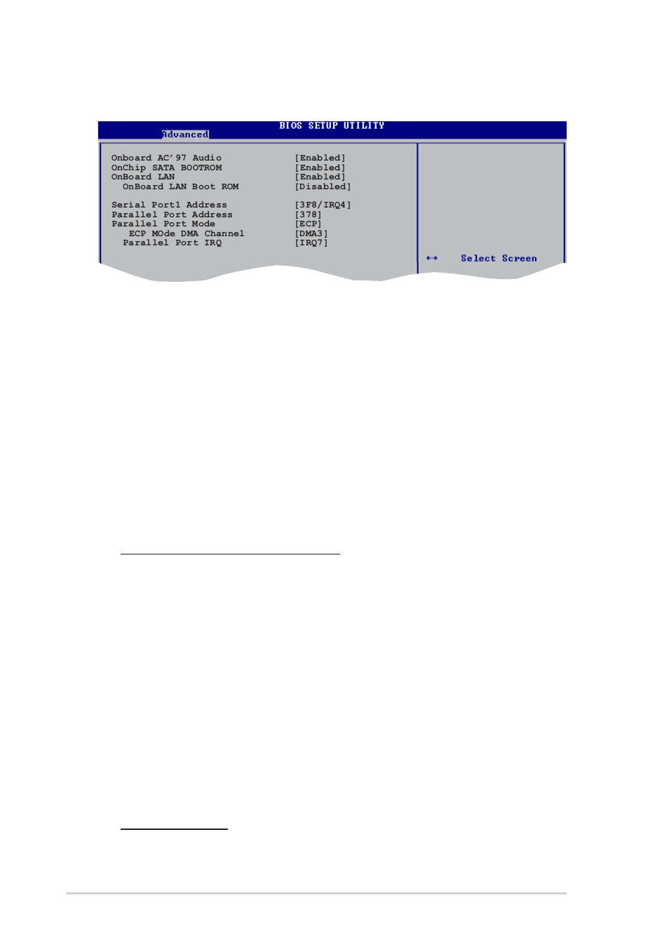 3 onboard devices configuration, Onboard ac’97 audio [enabled, Onchip sata boot rom [enabled | Onboard lan [enabled, Serial port1 address [3f8/irq4, Parallel port address [378, Parallel port mode [ecp, 20 chapter 2: bios setup, Onboard lan boot rom [disabled, Epp version [1.9 | Asus K8V-X SE User Manual | Page 56 / 82