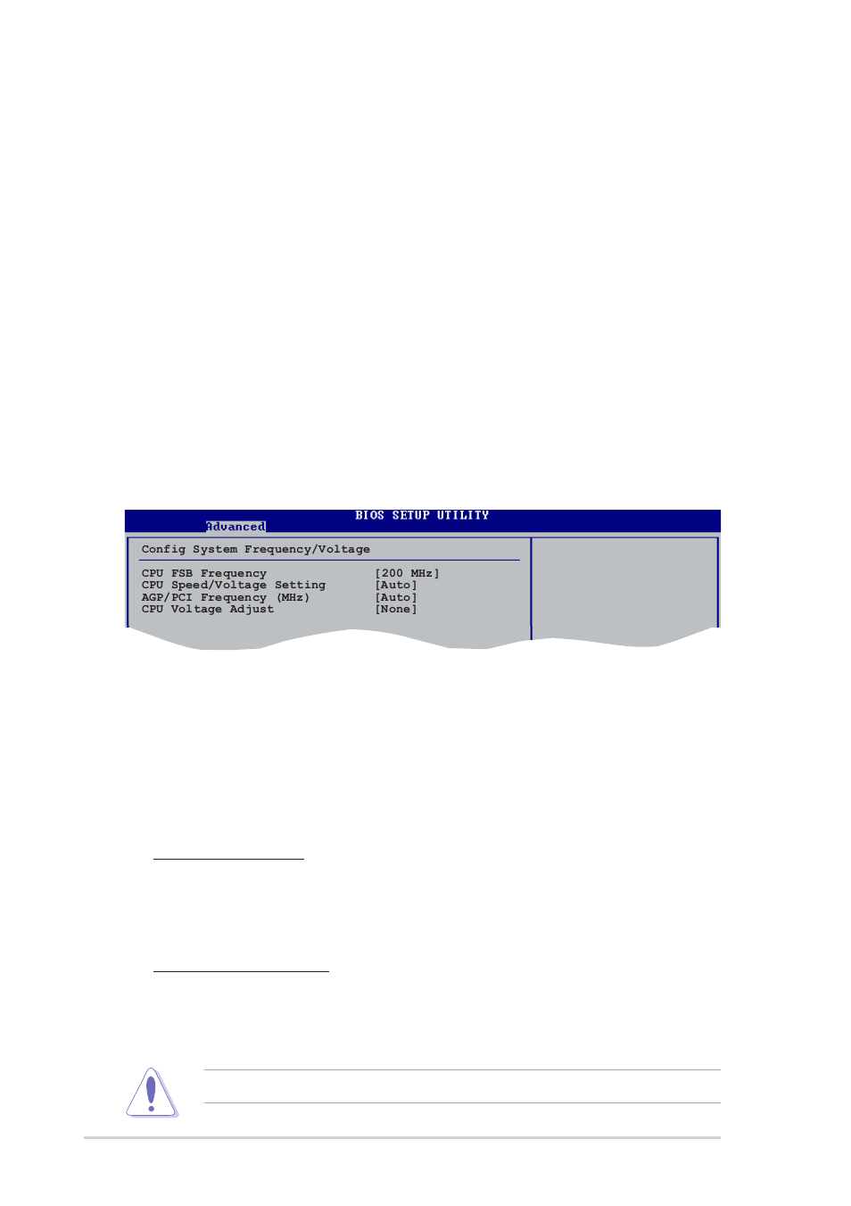 5 system frequency/voltage configuration, Cpu fsb frequency [200mhz, Cpu speed/voltage setting [auto | Allocate irq to pci vga [yes, Palette snooping [disabled, Irq xx [available | Asus K8V-X SE User Manual | Page 58 / 82