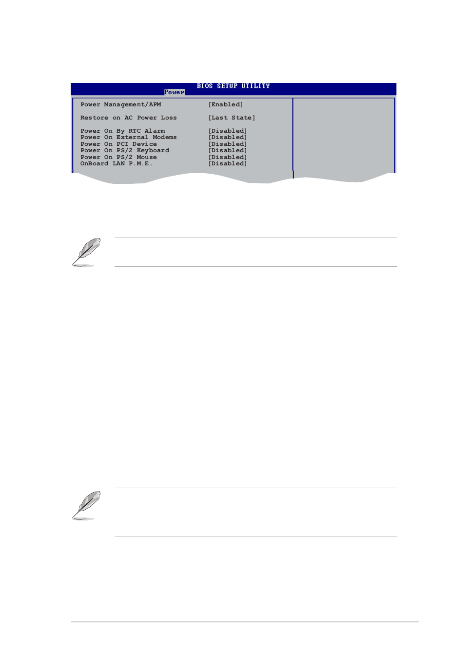 5 apm configuration, Power management/apm [enabled, Restore on ac power loss [last state | Power on by rtc alarm [disabled, Power on external modems [disabled, Power on pci device [disabled, Asus k8v-x se motherboard 2-25 | Asus K8V-X SE User Manual | Page 61 / 82