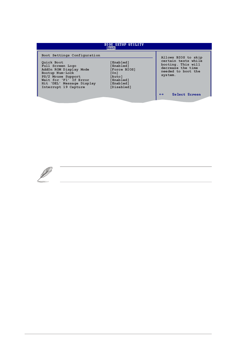 3 boot settings configuration, Quick boot [enabled, Full screen logo [enabled | Add on rom display mode [force bios, Bootup num-lock [on, Ps/2 mouse support [auto, Wait for ‘f1’ if error [enabled, Hit ‘del’ message display [enabled, 28 chapter 2: bios setup | Asus K8V-X SE User Manual | Page 64 / 82
