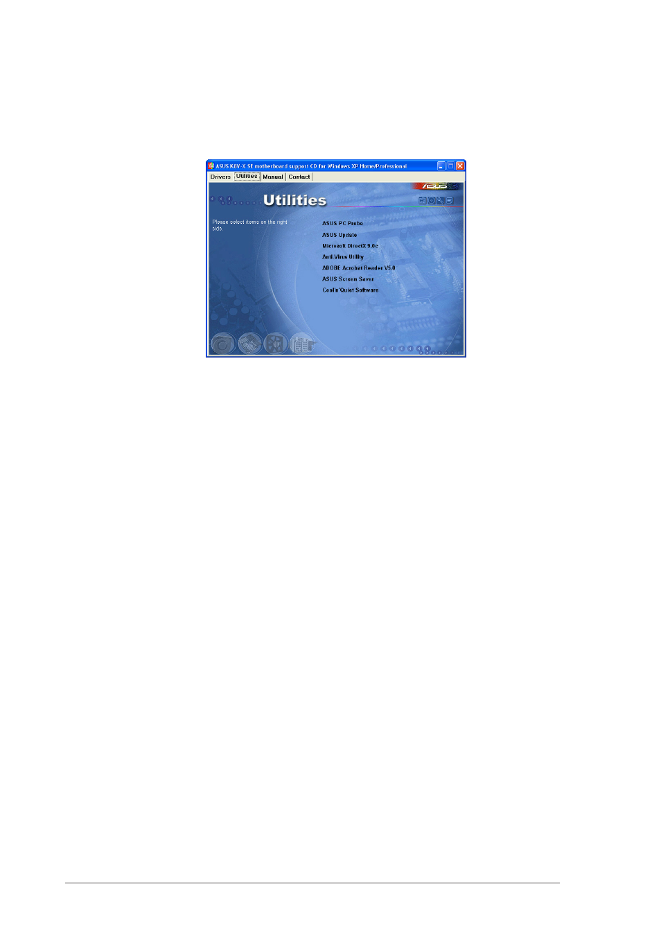 3 utilities menu | Asus K8V-X SE User Manual | Page 72 / 82