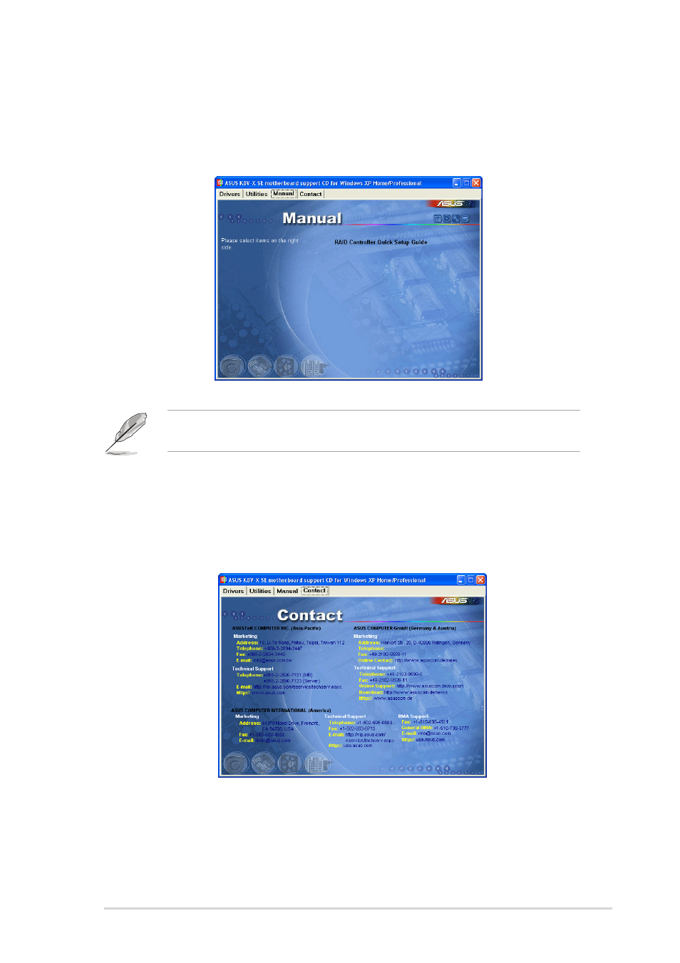 5 asus contact information, 4 manual menu | Asus K8V-X SE User Manual | Page 73 / 82