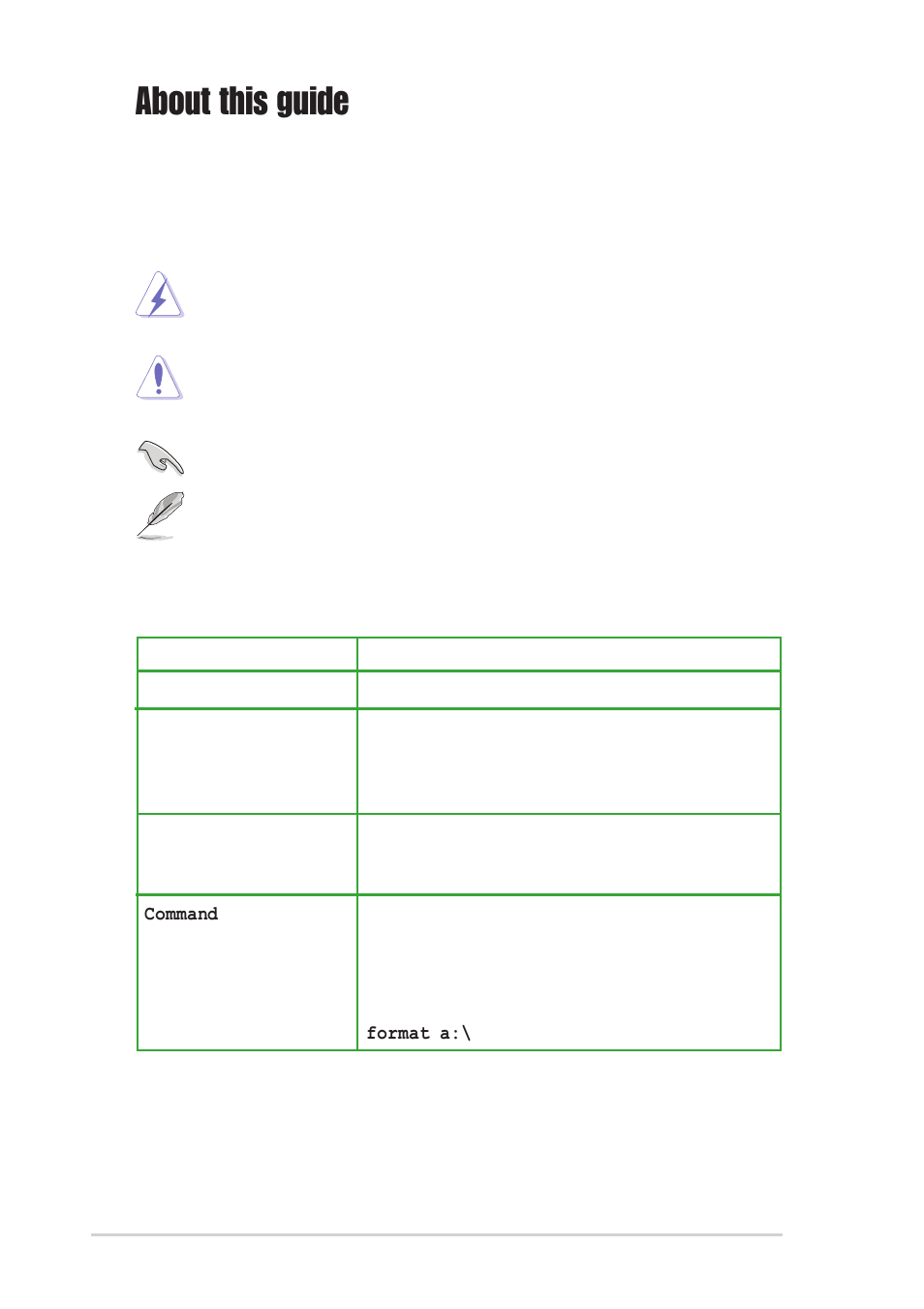 About this guide, Conventions used in this guide, Typography | Asus K8V-X SE User Manual | Page 8 / 82