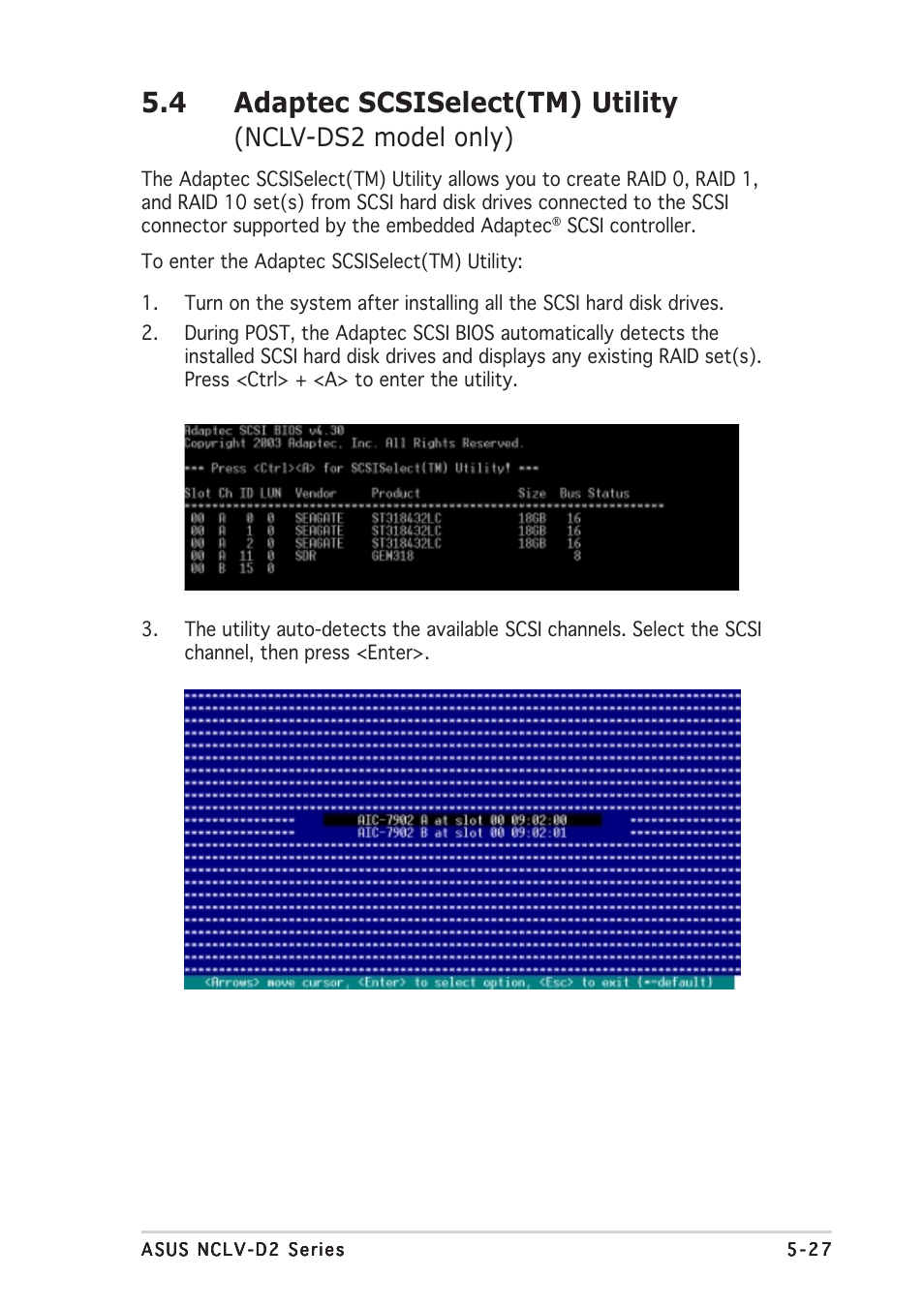 4 adaptec scsiselect(tm) utility, Nclv-ds2 model only) | Asus Motherboard NCLV-D2 Series User Manual | Page 129 / 194