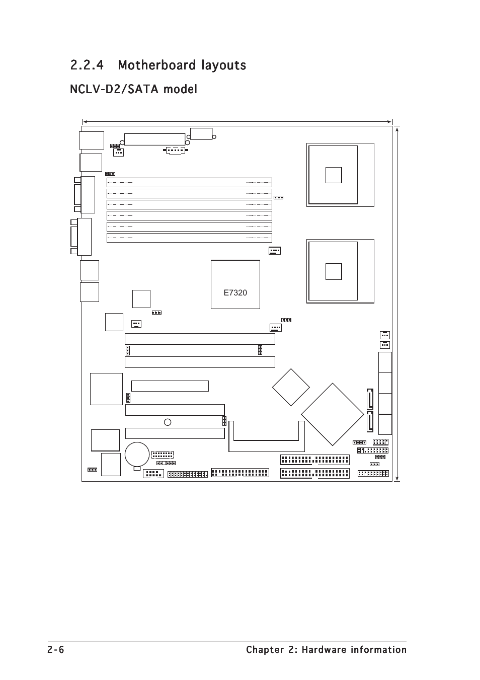 Nclv-d2/sata model, Mpga 604, Intel | Super i/o intel, Ssipwr1, Vga com1, Mch e7320 | Asus Motherboard NCLV-D2 Series User Manual | Page 26 / 194