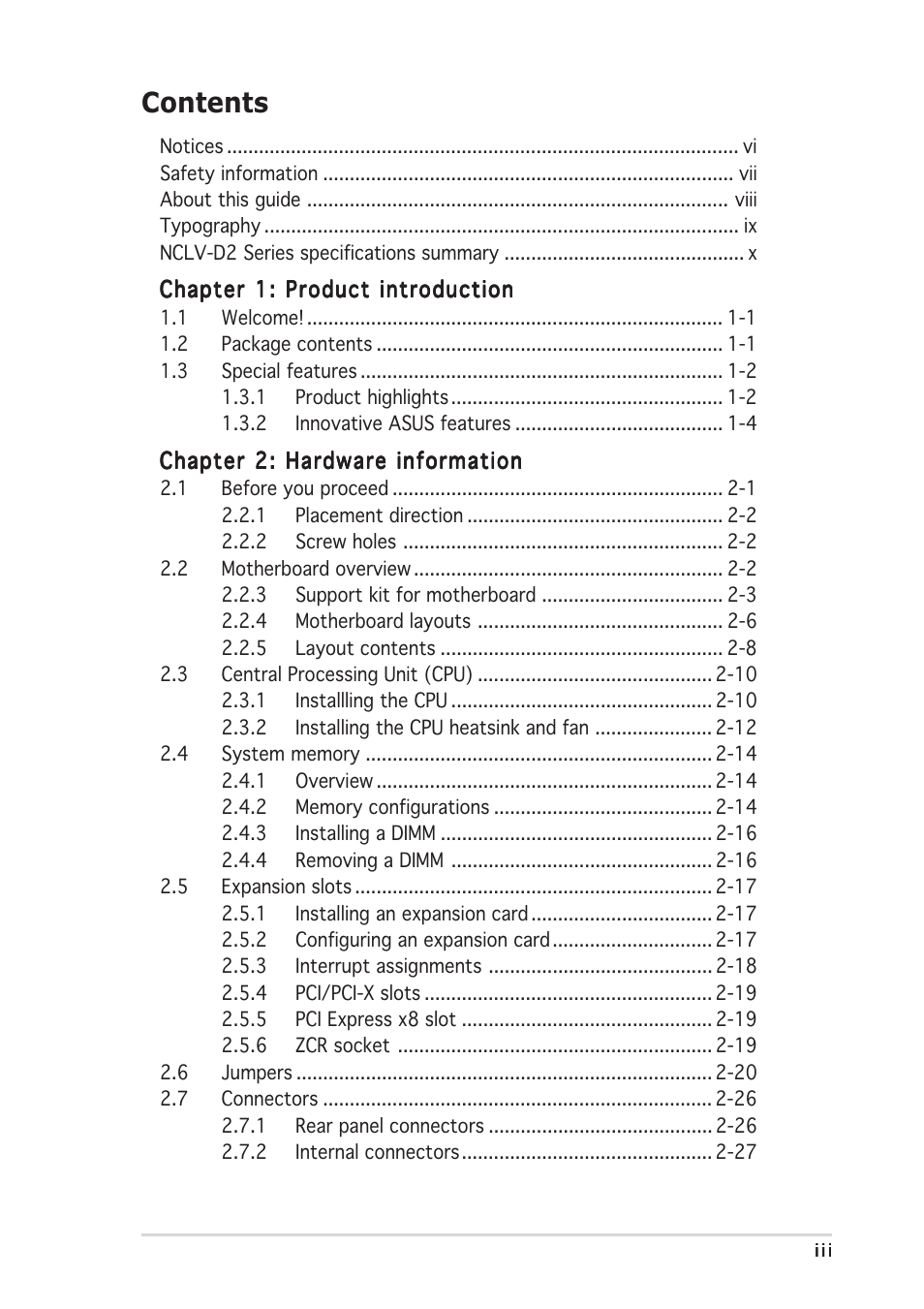 Asus Motherboard NCLV-D2 Series User Manual | Page 3 / 194