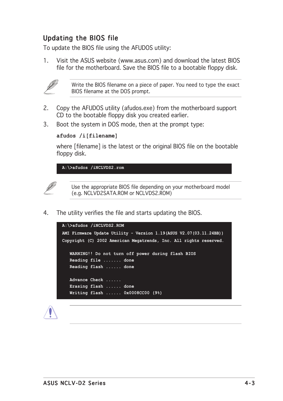 Updating the bios file | Asus Motherboard NCLV-D2 Series User Manual | Page 65 / 194