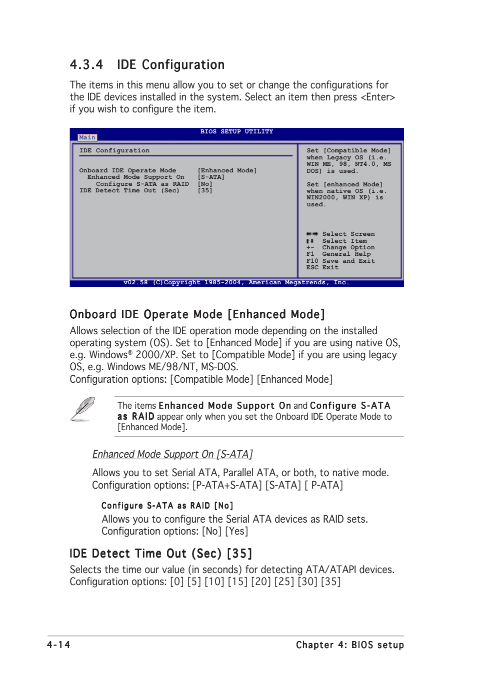 Onboard ide operate mode [enhanced mode, Ide detect time out (sec) [35 | Asus Motherboard NCLV-D2 Series User Manual | Page 76 / 194