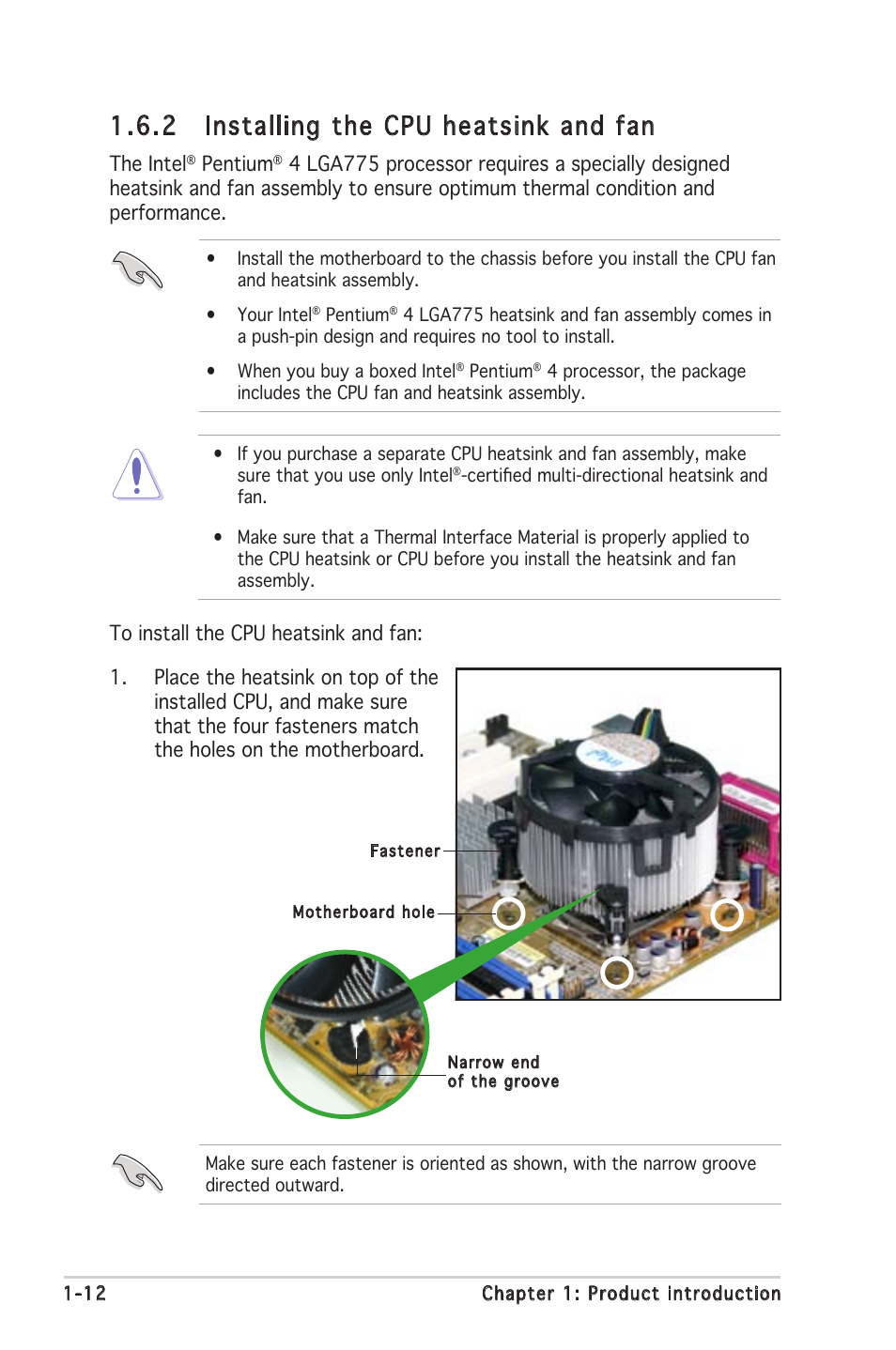 2 installing the cpu heatsink and fan | Asus P5GV-MX User Manual | Page 24 / 88