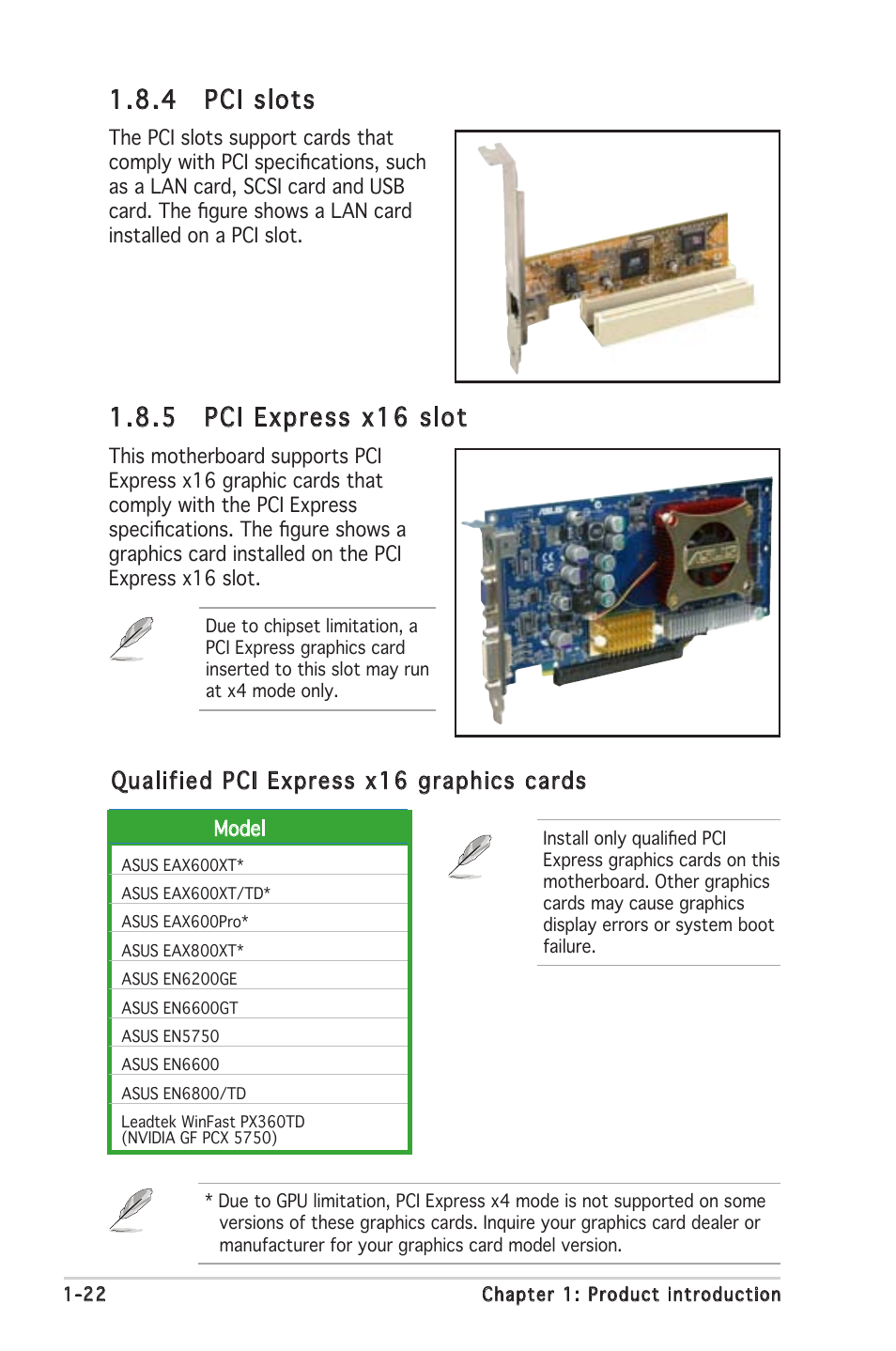 4 pci slots, 5 pci express x16 slot, Qualified pci express x16 graphics cards | Asus P5GV-MX User Manual | Page 34 / 88