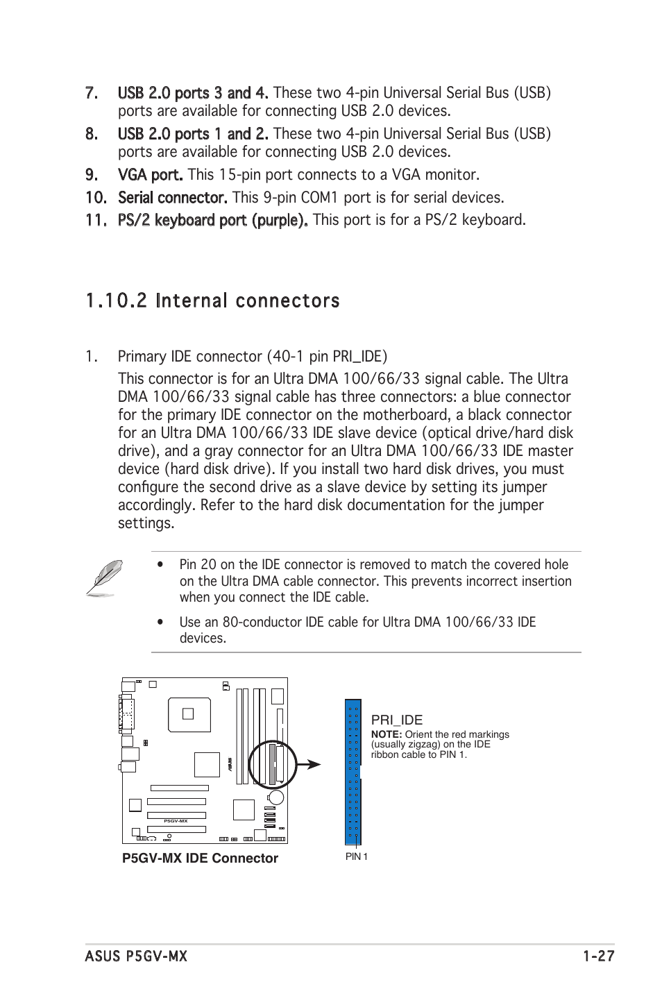 2 internal connectors | Asus P5GV-MX User Manual | Page 39 / 88