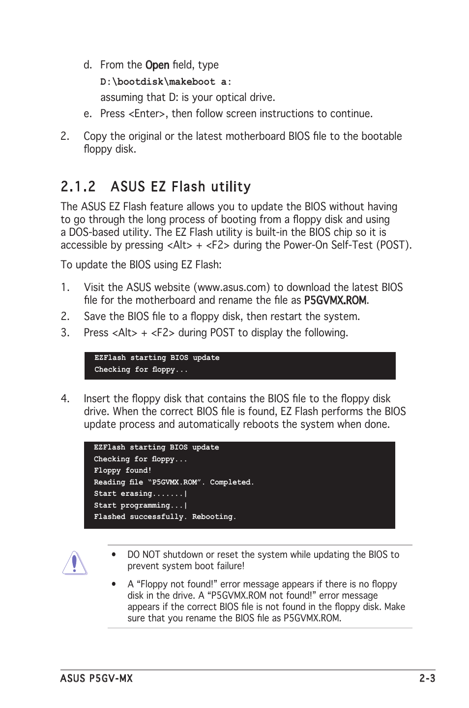 2 asus ez flash utility | Asus P5GV-MX User Manual | Page 49 / 88