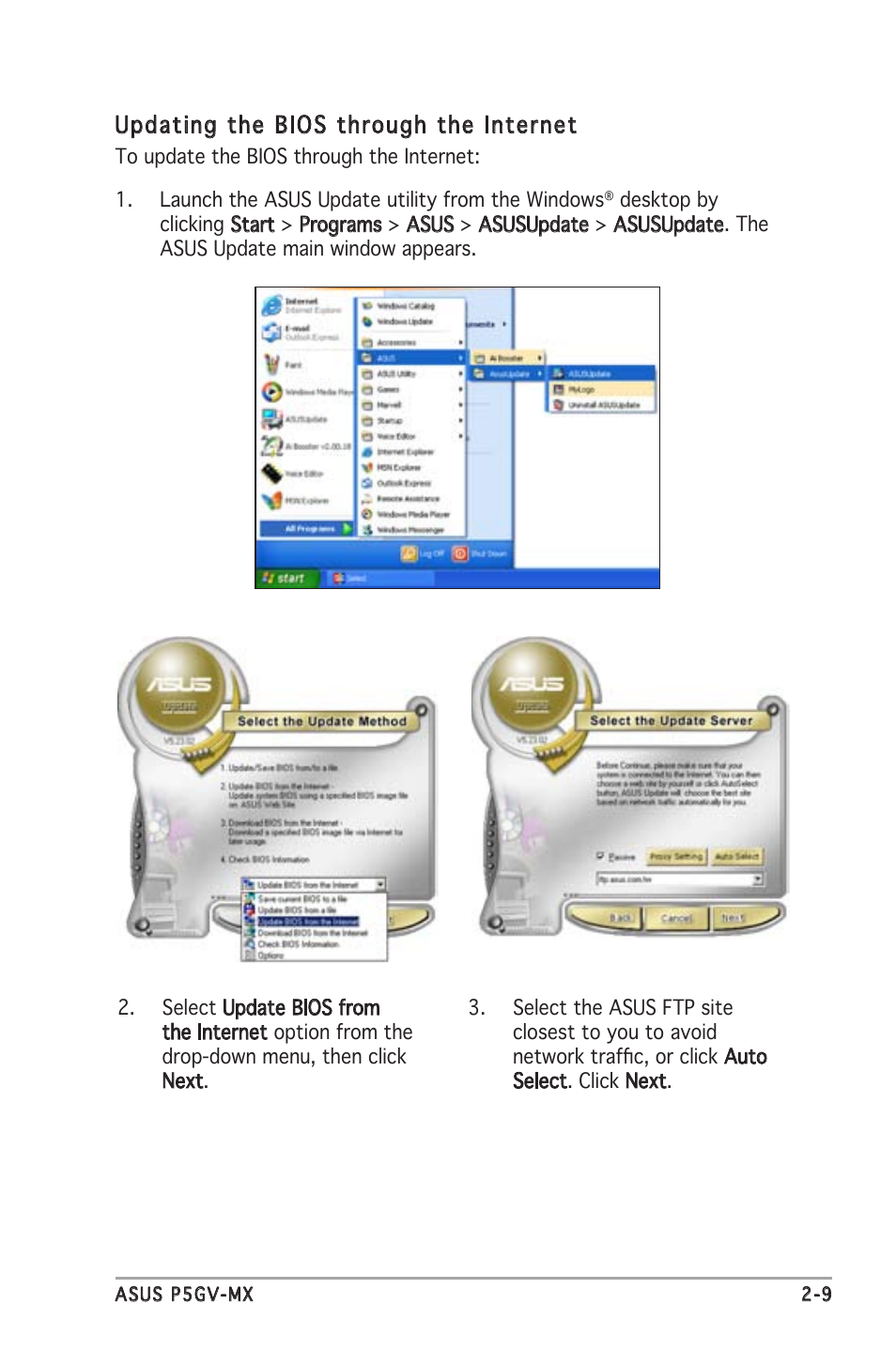 Updating the bios through the internet | Asus P5GV-MX User Manual | Page 55 / 88