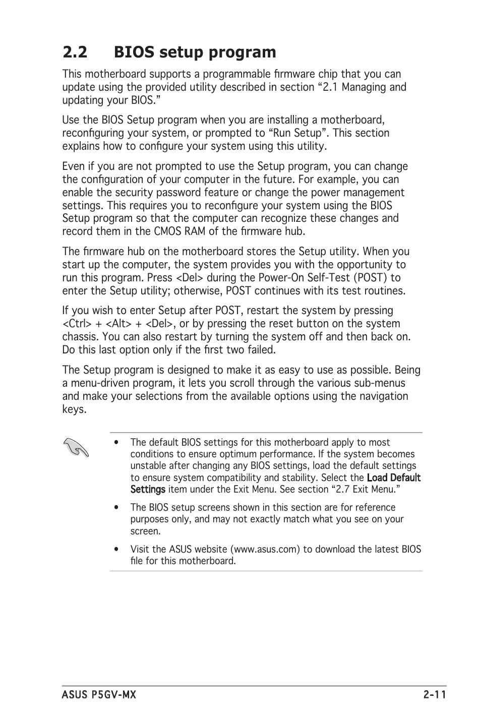 2 bios setup program | Asus P5GV-MX User Manual | Page 57 / 88