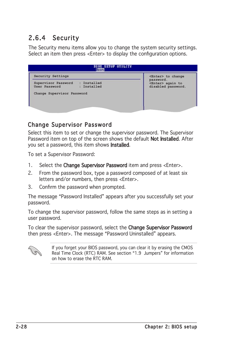 4 security, Change supervisor password | Asus P5GV-MX User Manual | Page 74 / 88