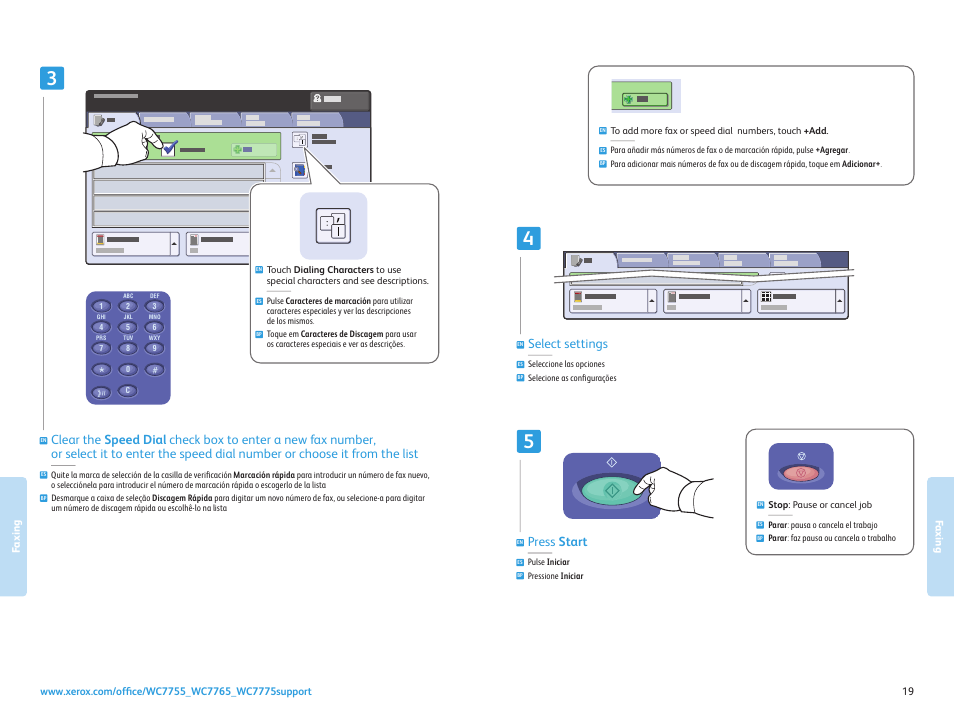 Press start, Select settings | Xerox WorkCentre 7755-7765-7775 con built-in controller-17571 User Manual | Page 19 / 20