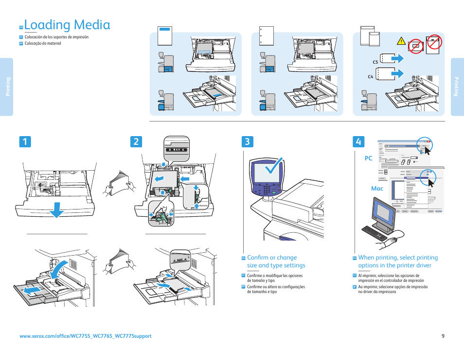 Loading media | Xerox WorkCentre 7755-7765-7775 con built-in controller-17571 User Manual | Page 9 / 20