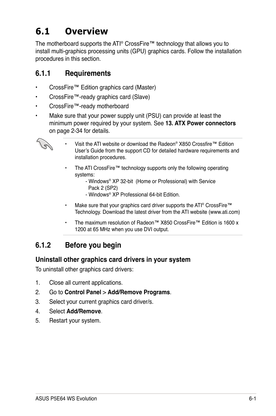 1 overview, 1 requirements, 2 before you begin | Overview -1 6.1.1, Requirements -1, Before you begin -1 | Asus EVOLUTION P5E64 WS User Manual | Page 163 / 180