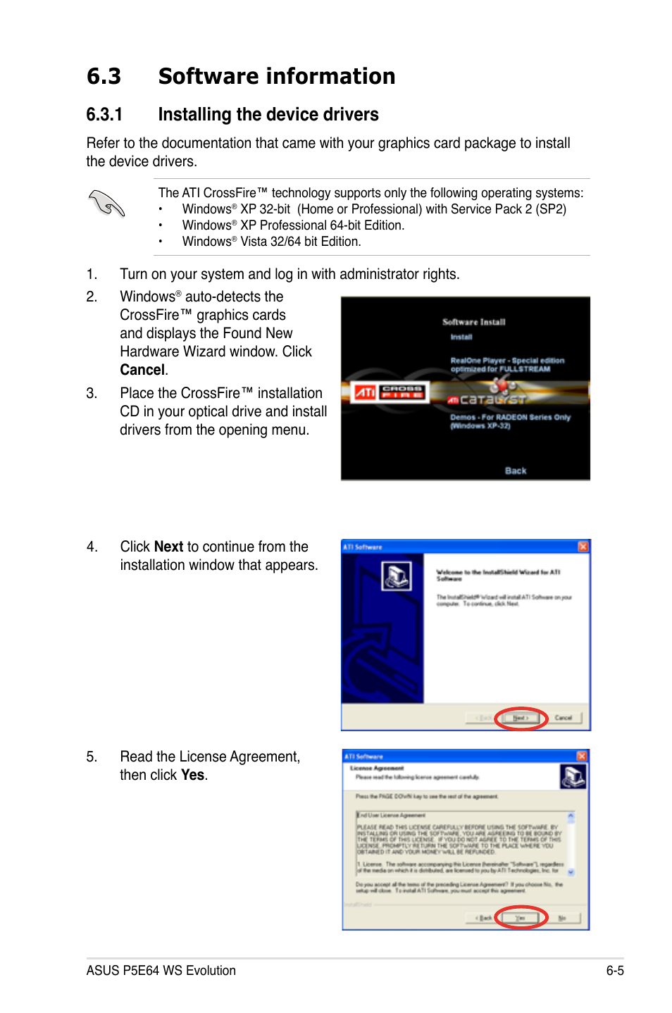 3 software information, 1 installing the device drivers, Software information -5 6.3.1 | Installing the device drivers -5 | Asus EVOLUTION P5E64 WS User Manual | Page 167 / 180