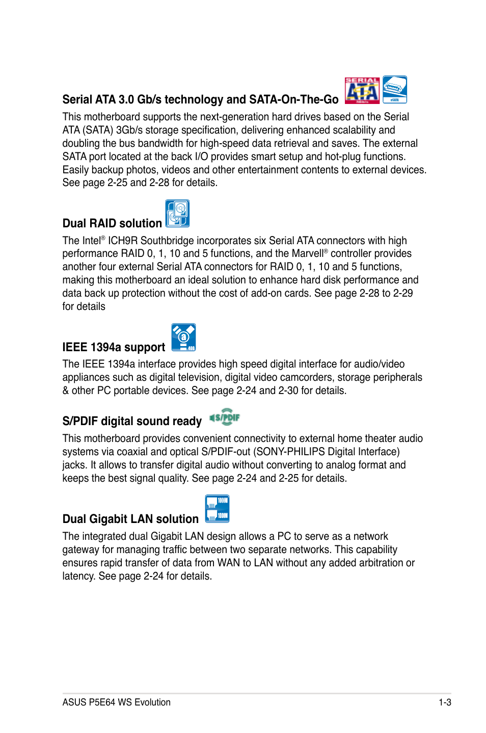 Asus EVOLUTION P5E64 WS User Manual | Page 19 / 180