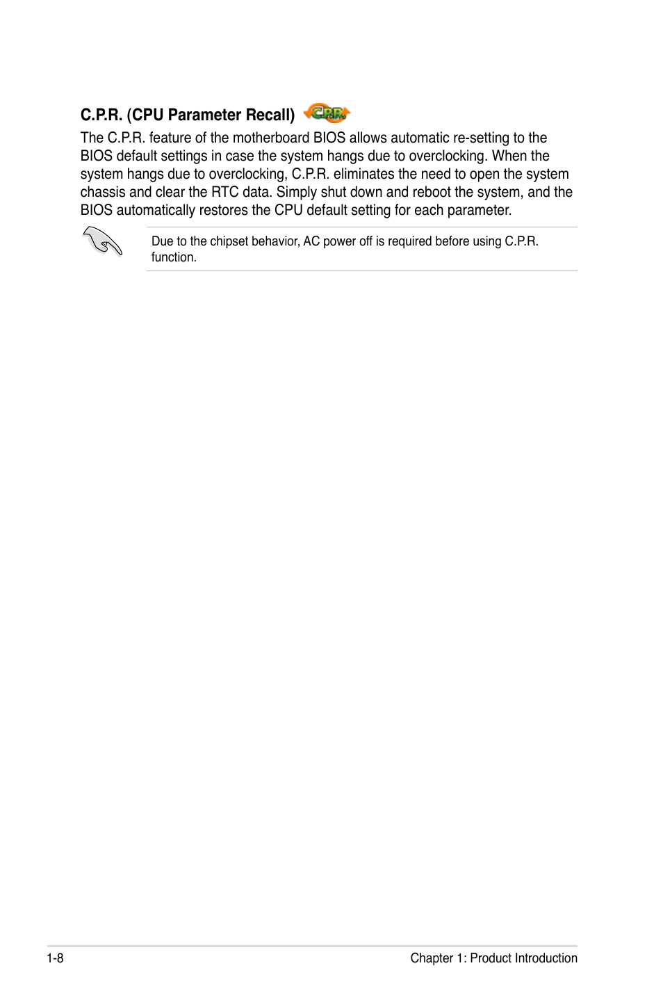 C.p.r. (cpu parameter recall) | Asus EVOLUTION P5E64 WS User Manual | Page 24 / 180