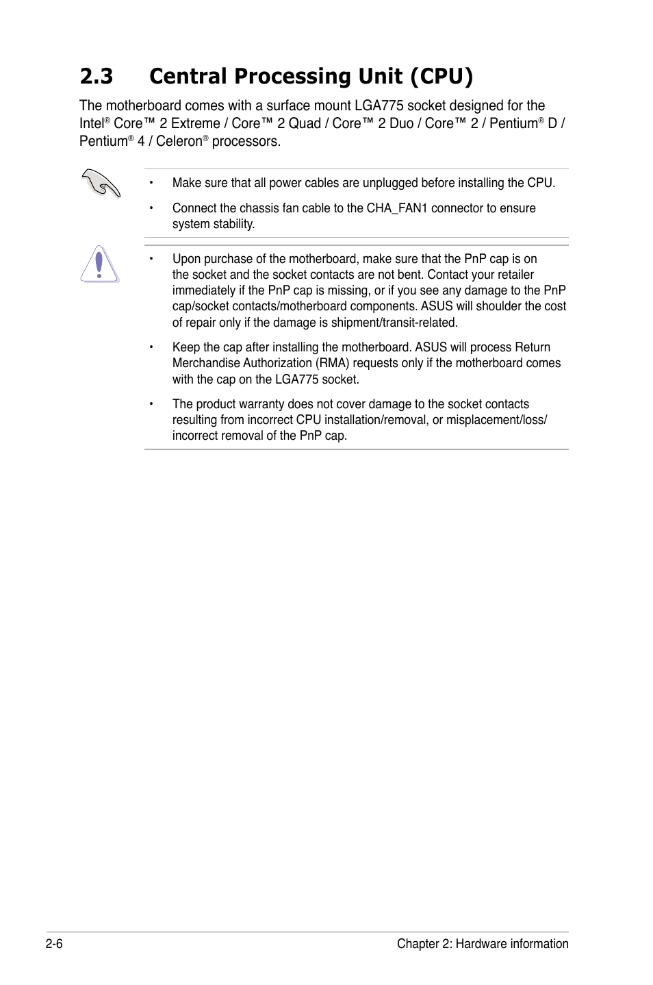 3 central processing unit (cpu), Central processing unit (cpu) -6 | Asus EVOLUTION P5E64 WS User Manual | Page 32 / 180