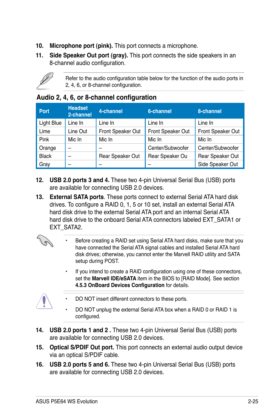 Audio 2, 4, 6, or 8-channel configuration | Asus EVOLUTION P5E64 WS User Manual | Page 51 / 180