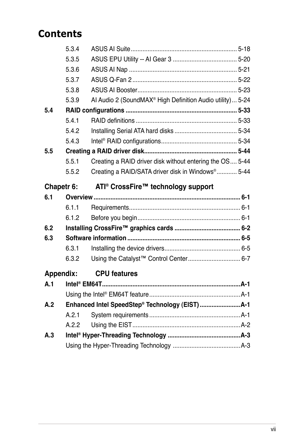 Asus EVOLUTION P5E64 WS User Manual | Page 7 / 180