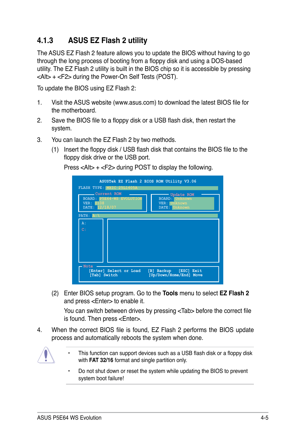 3 asus ez flash 2 utility, Asus ez flash 2 utility -5 | Asus EVOLUTION P5E64 WS User Manual | Page 75 / 180